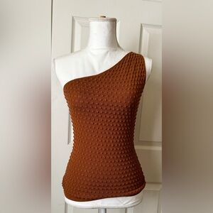 Helmut Lang brown one shoulder top with popcorn texture, never worn.